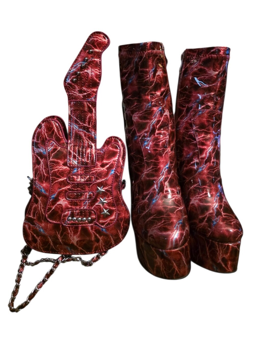 Shane Justin Rockstar Boot & Purse Set Red Platform Boots EUC